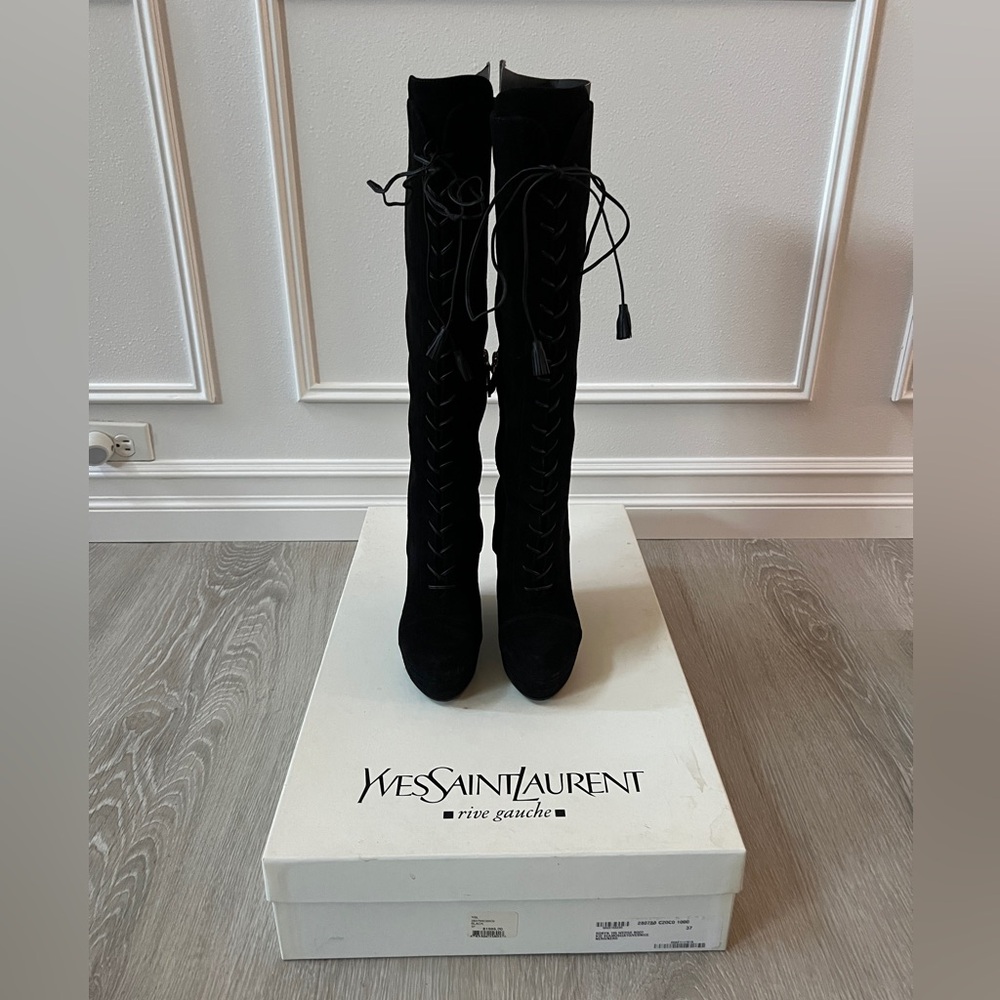 Yves Saint Laurent Rive Gauche Black Lace-Up Boots